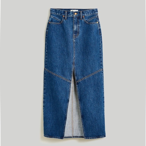 Madewell Sz 27 skirt mid rise Denim Maxi blue jean Classic Minimalist Capsule - Picture 4 of 8